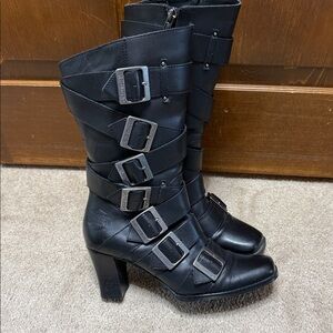 Black Buckle Strap Women's Boots